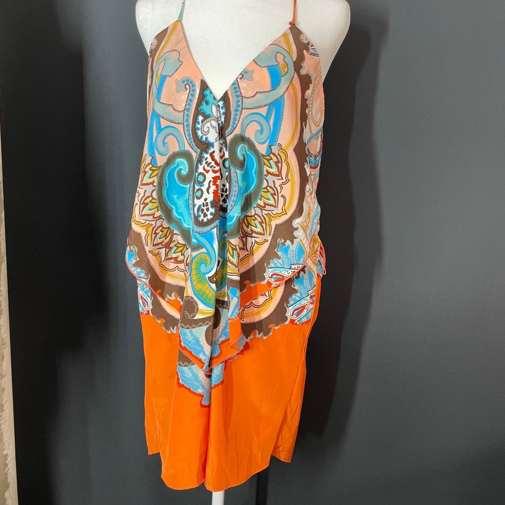 Arden B Womens Medium Orange Paisley Handkerchief Halter Top Y2K Boho Vibrant